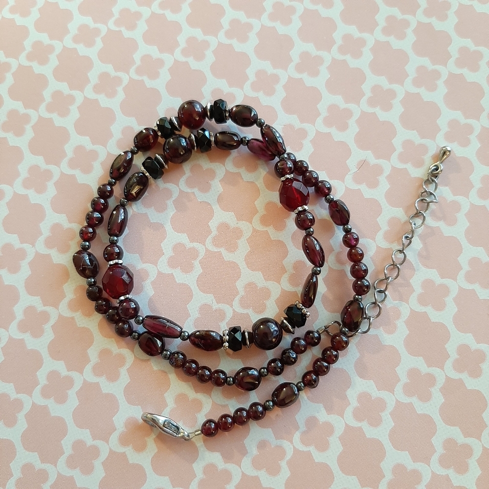 Artisan made red and black beaded necklace